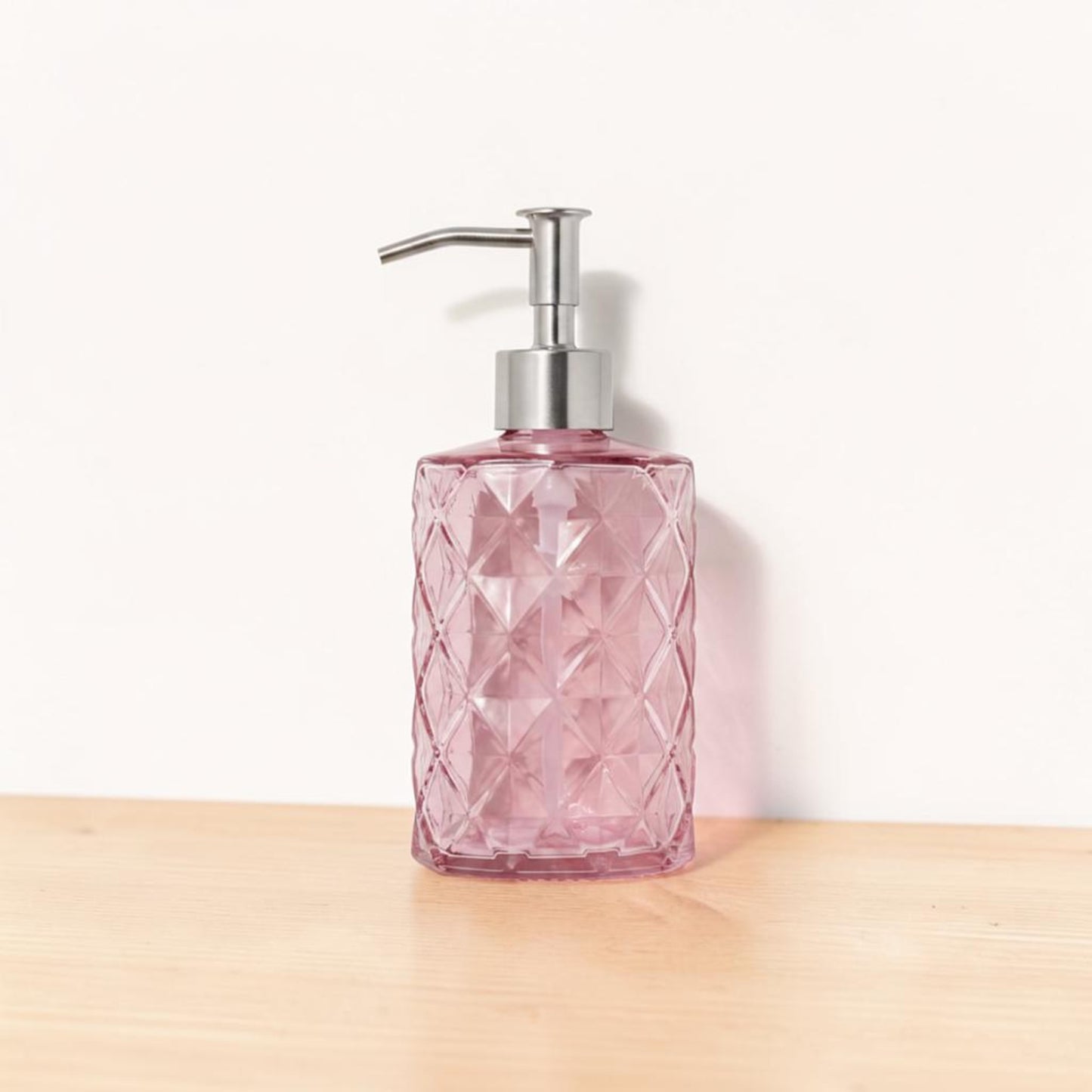 Slim Pump Diamond Pattern Glass Liquid Soap Dispenser: Rose / Stainless Steel