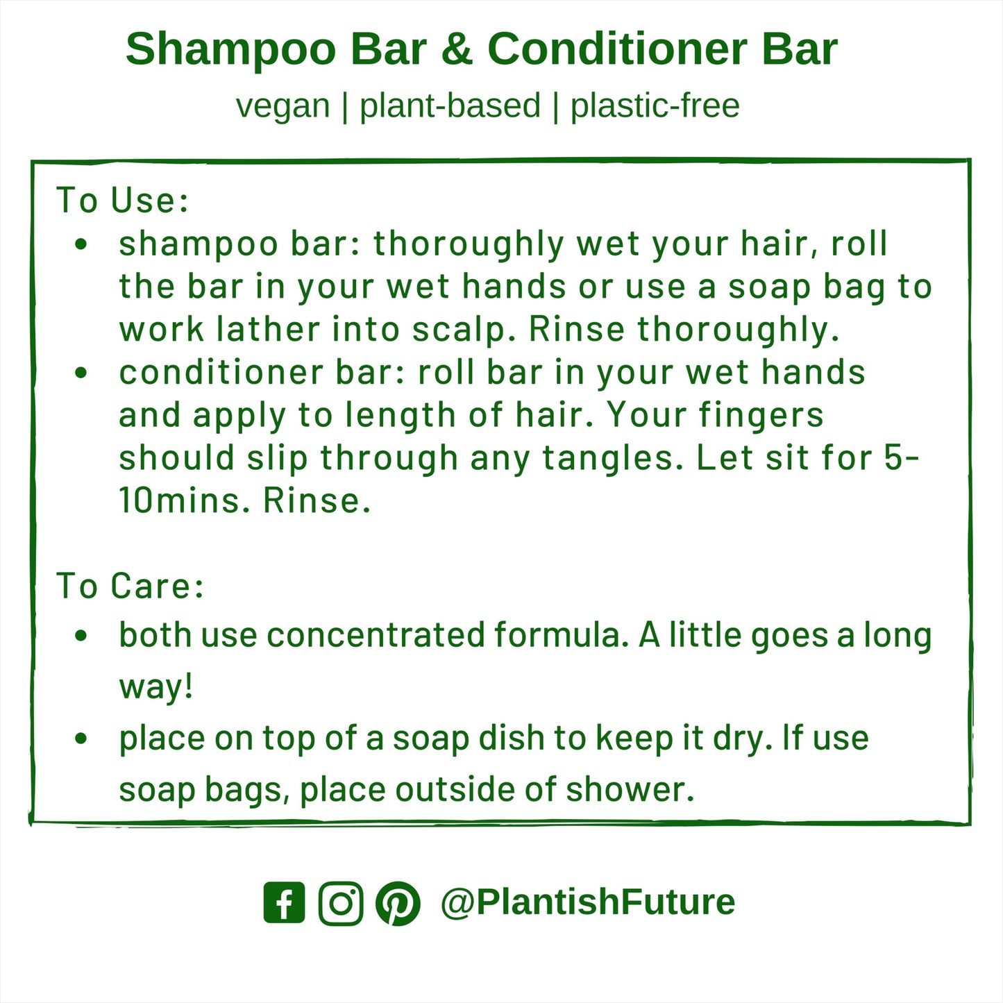 Bubble Gallery instructional graphic for Rebalancing Shampoo and Conditioner Bar Set with usage and care tips.