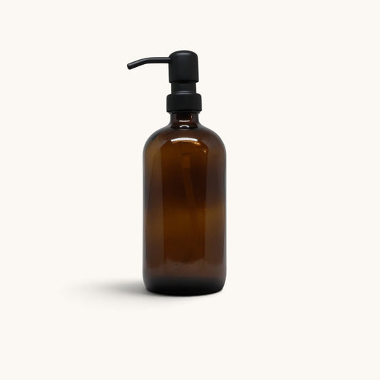 Amber Glass 16oz Liquid Soap Dispenser & Metal Pump