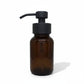 Bubble Gallery 2 pack 8oz amber glass foaming soap dispensers with matte black pumps. Refillable and reusable.