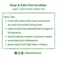 Bubble Gallery Plantish sisal and palm pot scrubber care instructions infographic with green text on white background